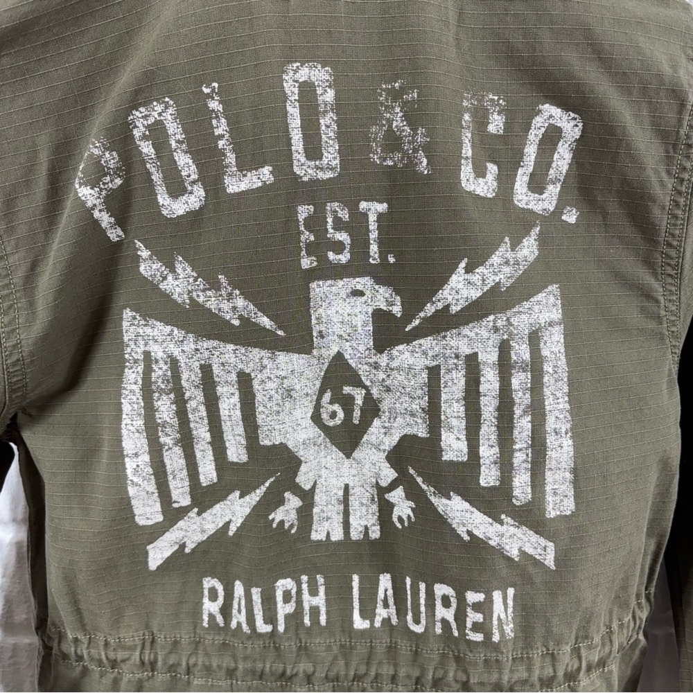 Polo Ralph Lauren American Flag Patch Green Military Jacket Youth Small 8 - Picture 3 of 6